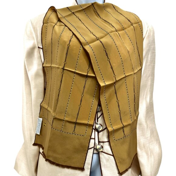 VGT  GUCCI Collection Scarf 00% Silk Satin 48"x  10 " Brown  Olive HandRoll (35) - Picture 11 of 12